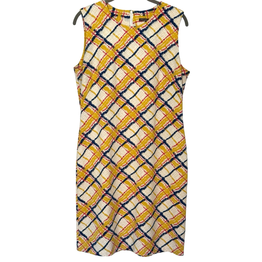 J. McLaughlin Size L Devon Sleeveless Shift Dress Yellow Chalk Plaid Print EUC